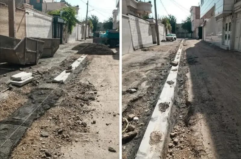 📷گزارش تصویری| عملیات نصب جدول کانیو وسط کوچه خرمشهر۳