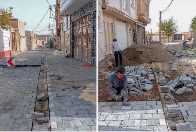📷گزارش تصویری|  عملیات نصب تایل بتنی و کانیو وسط کوچه ۱۷شهریور۱۲/۱